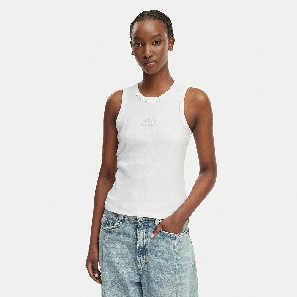 Rib Logo Crew Tank Top - White