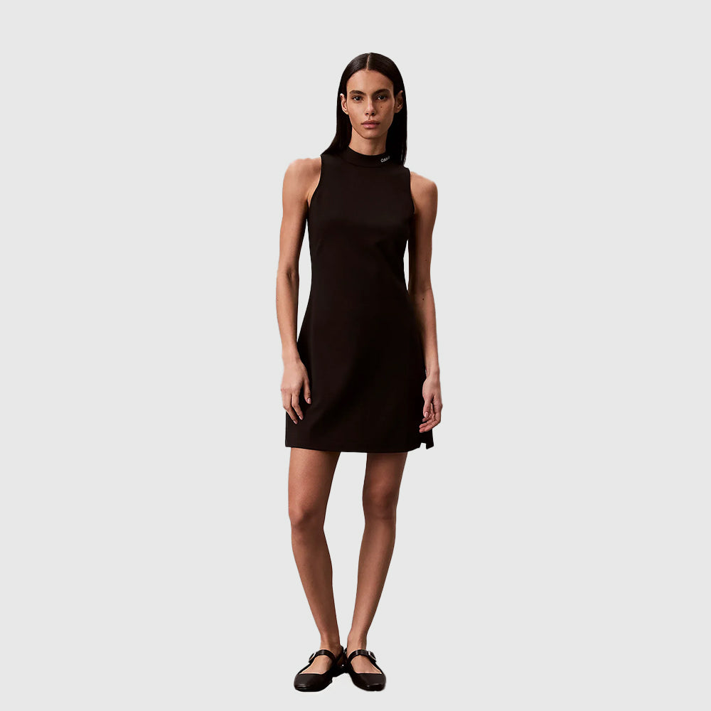 Slim Mock Neck Mini Dress - Black