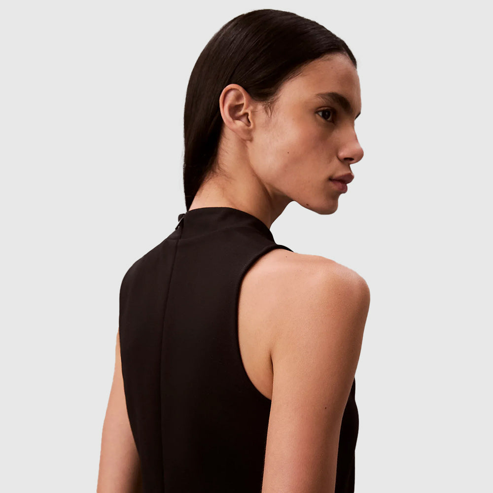 Slim Mock Neck Mini Dress - Black