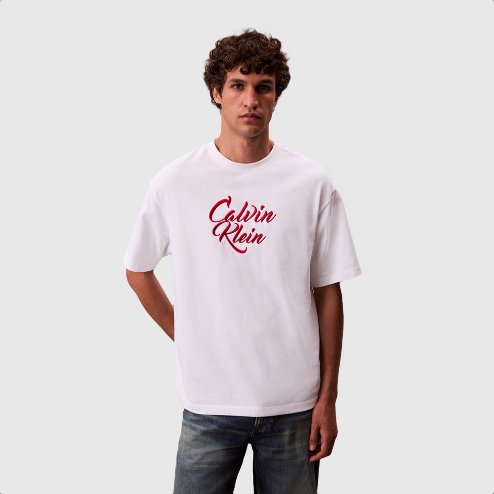 Calvin Klein Cursive Graphic T-Shirt - White |ThirdBaseUrban