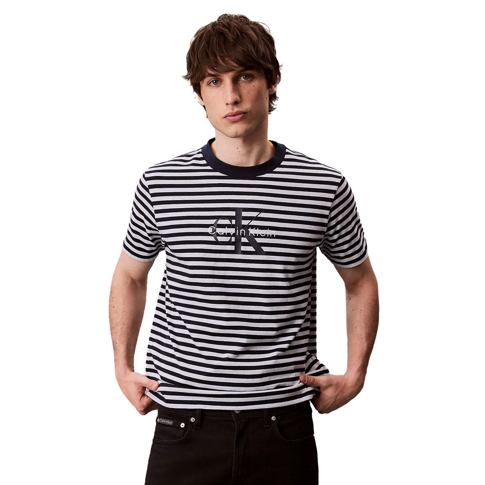 Calvin Klein Stripe Jersey T-Shirt - White |ThirdBaseUrban
