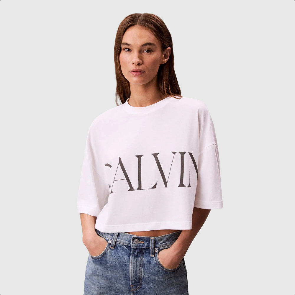 Calvin Klein Cropped Graphic T-Shirt - White |ThirdBaseUrban