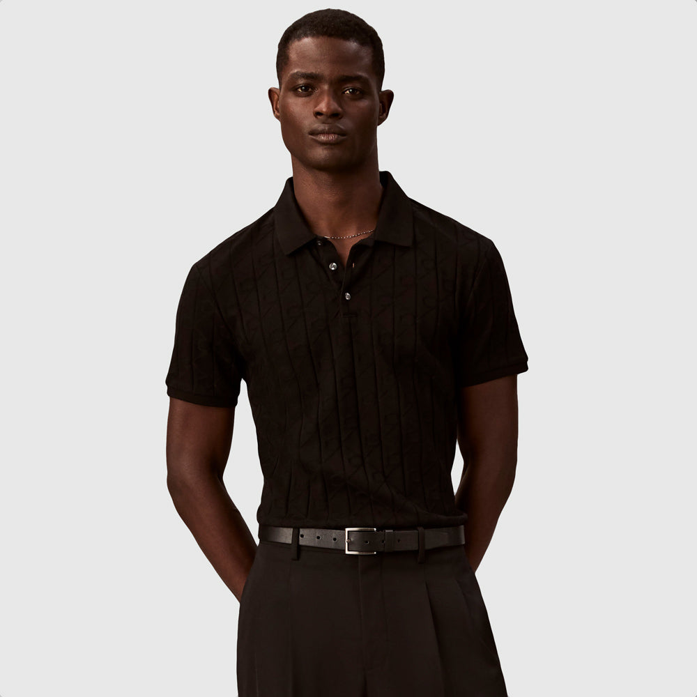 Calvin Klein Mercerized Jacquard Golfer - Black |ThirdBaseUrban