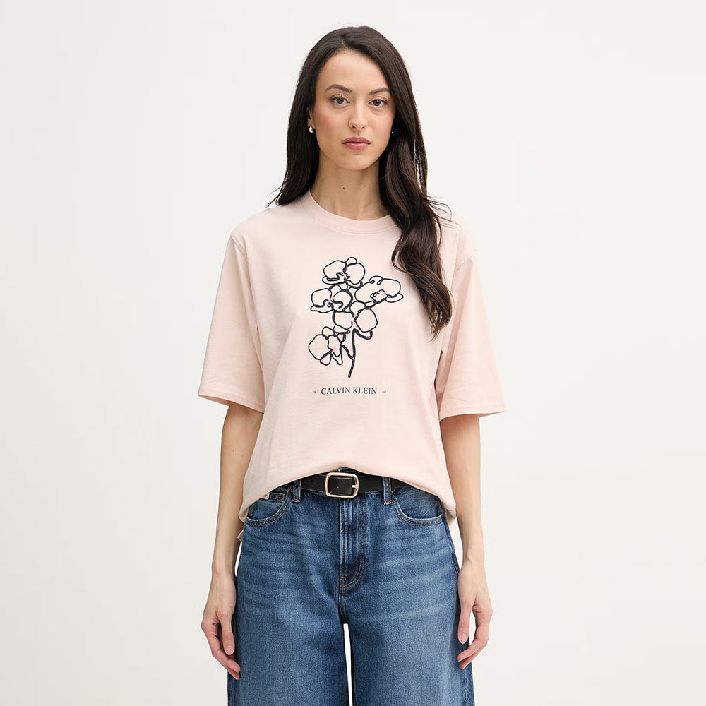 Seasonal Graphic Oversized T-Shirt Floral - Beige