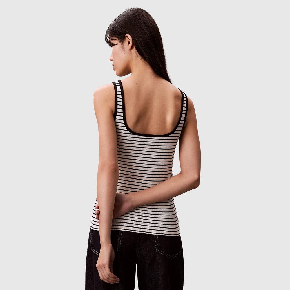 Scoop Neck Ribbed Tank Top - Black Stripe