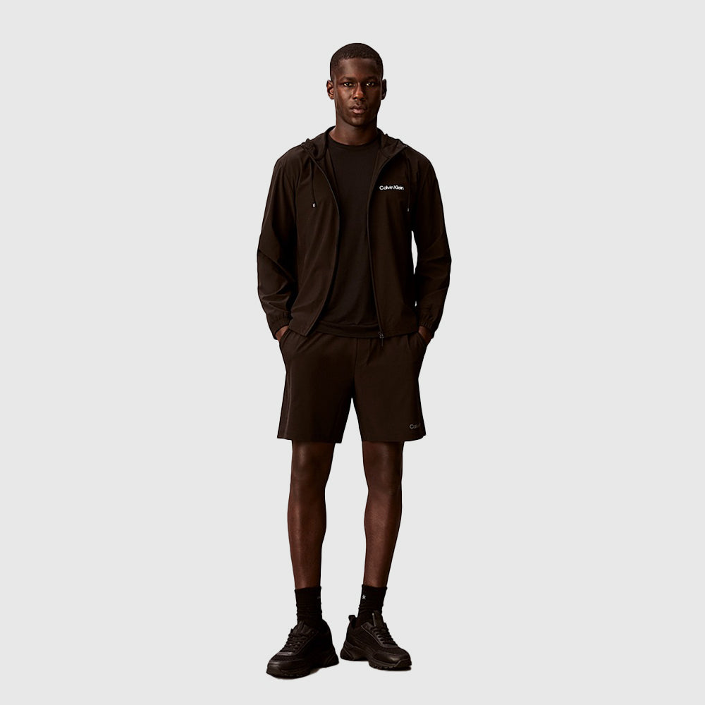 Water-Repellent Hooded Windbreaker - Black