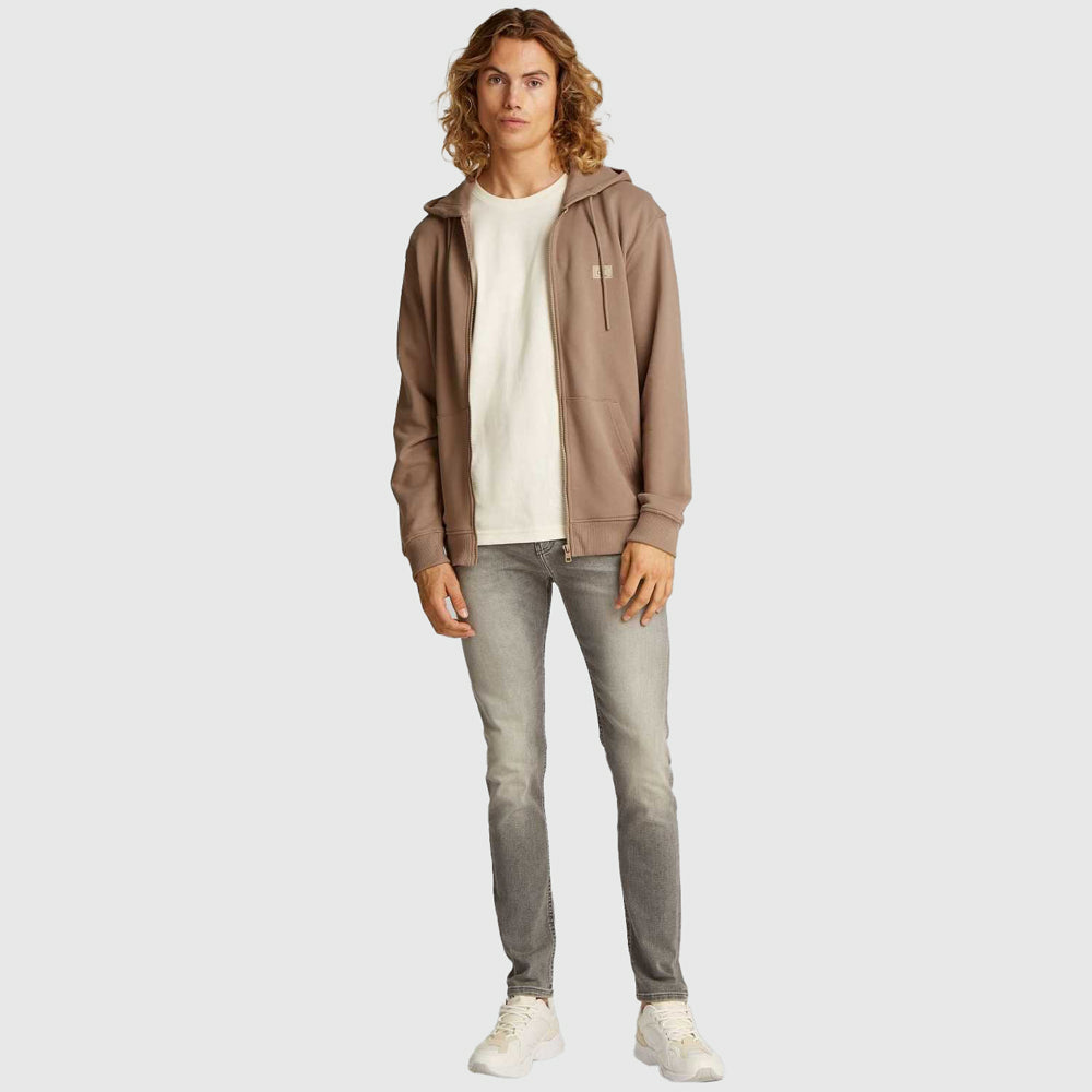 Label Zip Through Hoodie - Taupe