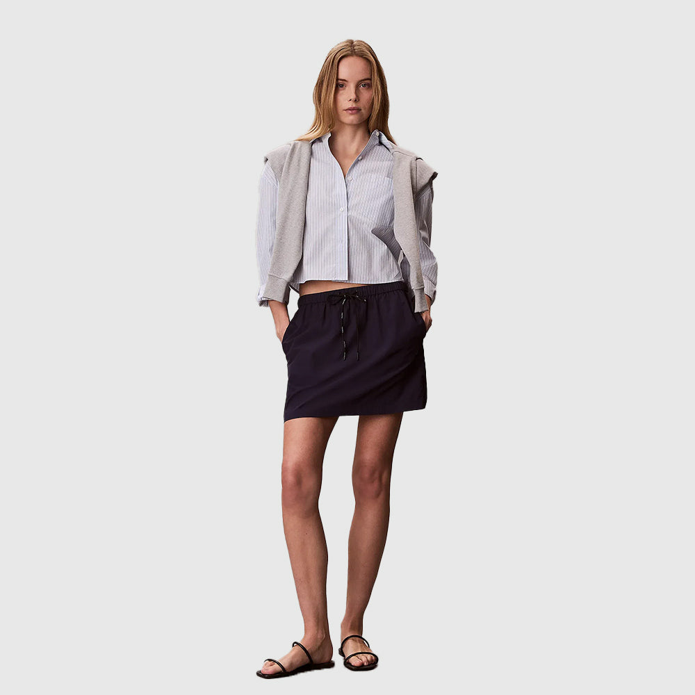 Cropped Cotton Poplin Stripe Shirt - Light Blue