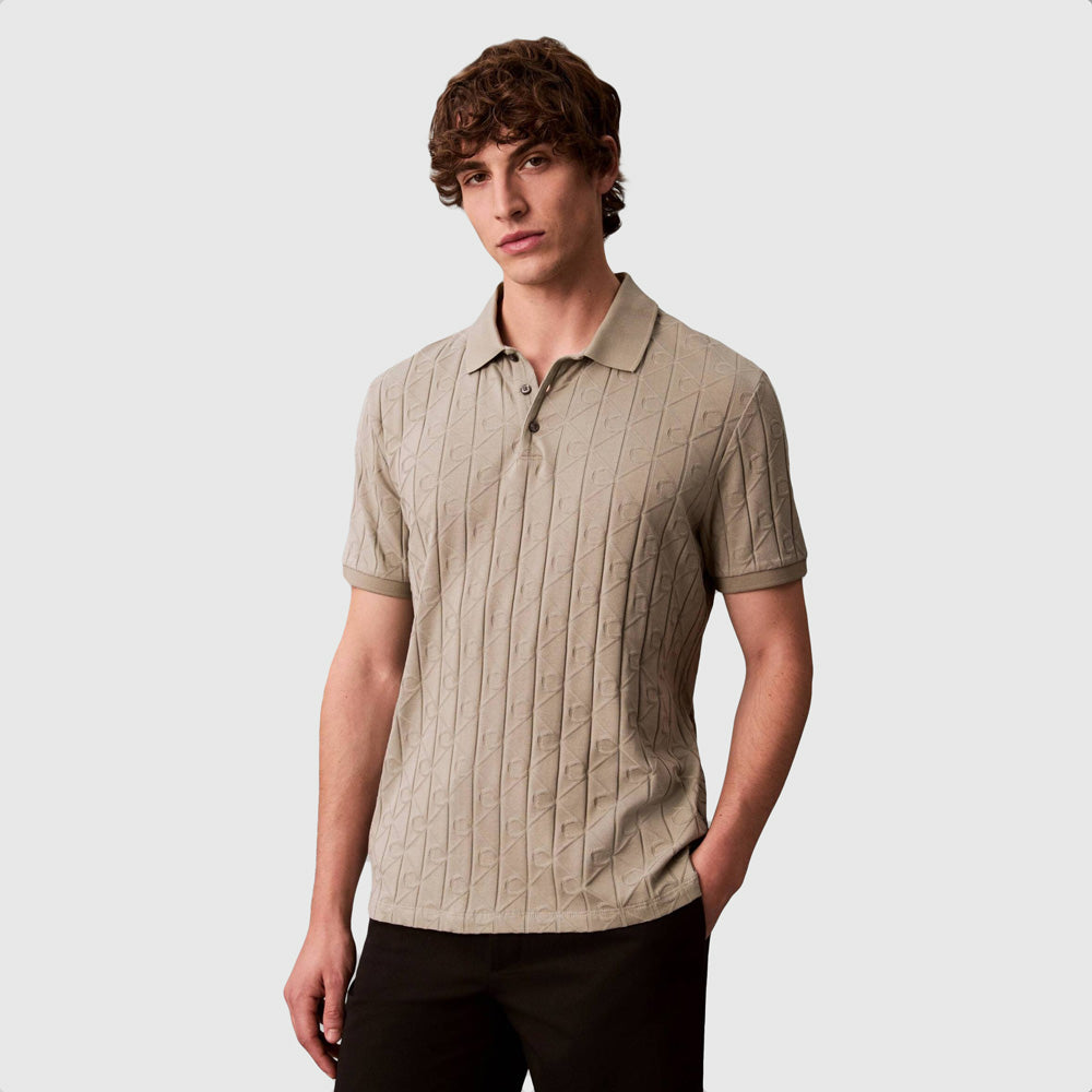 Calvin Klein Mercerized Emblem Jacquard Golfer - Grey |ThirdBaseUrban