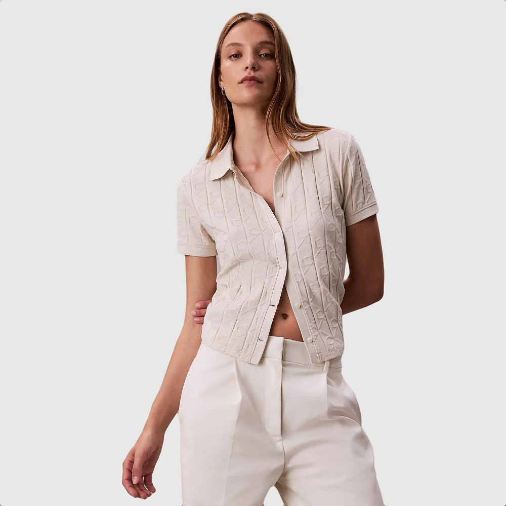 Calvin Klein Jacquard Golfer Top - Offwhite |ThirdBaseUrban