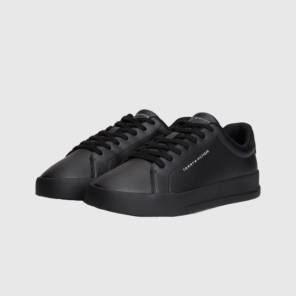 Pebble Grain Court Leather Trainers - Black