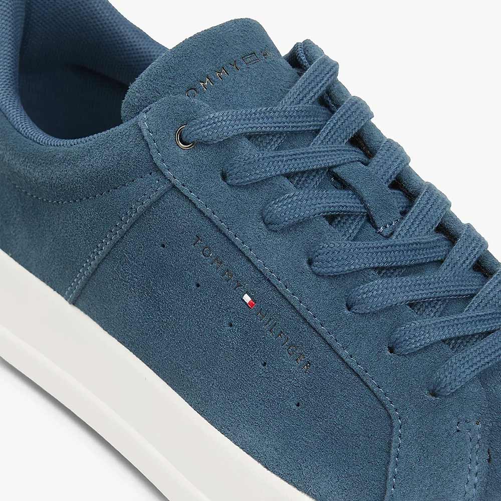 Contrast Heel Suede Court Sneaker - Blue