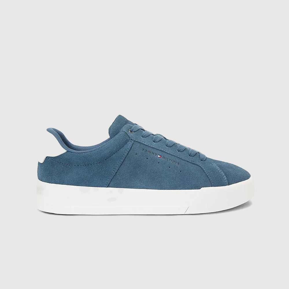 Contrast Heel Suede Court Sneaker - Blue