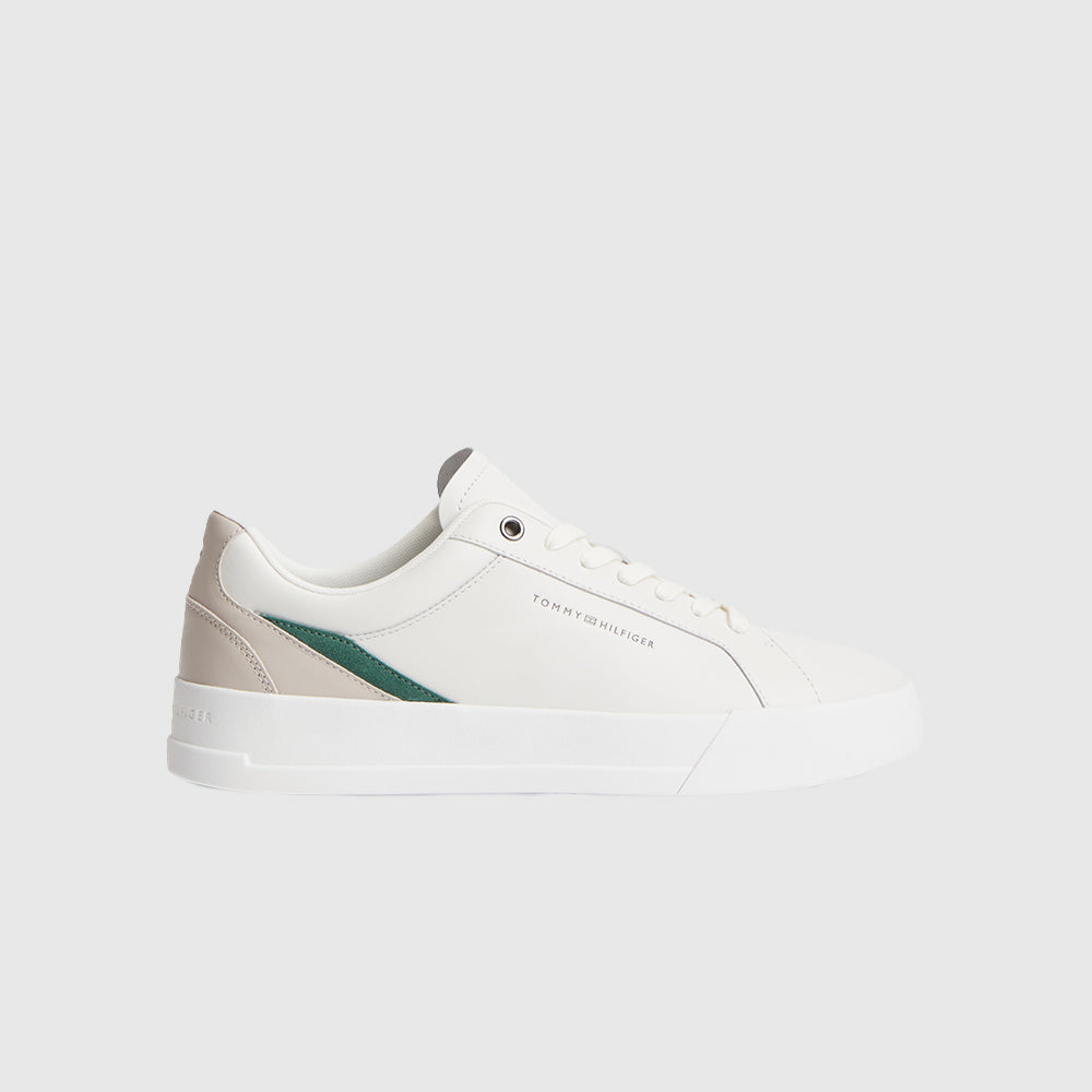Signature Colour-Blocked Leather Court Trainers - Ecru