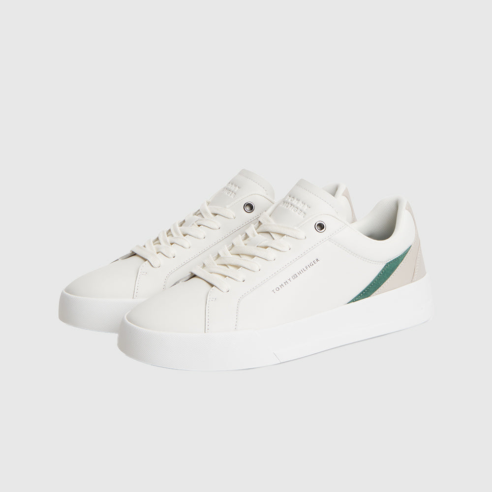 Signature Colour-Blocked Leather Court Trainers - Ecru