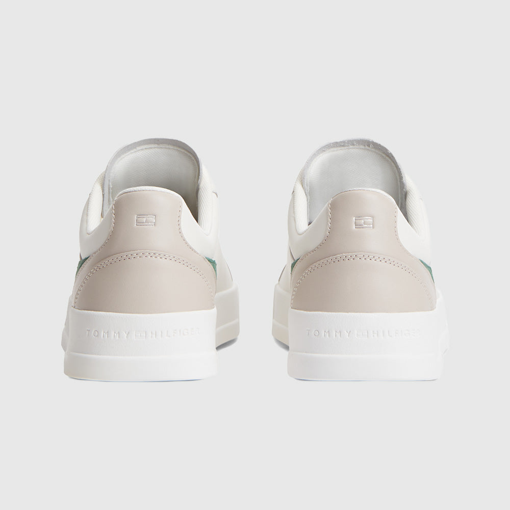 Signature Colour-Blocked Leather Court Trainers - Ecru