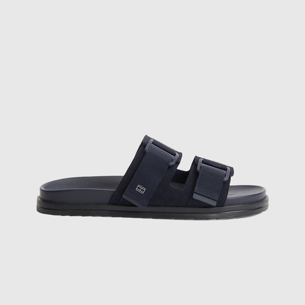 Webbing Strap Buckle Suede Sandals - Navy