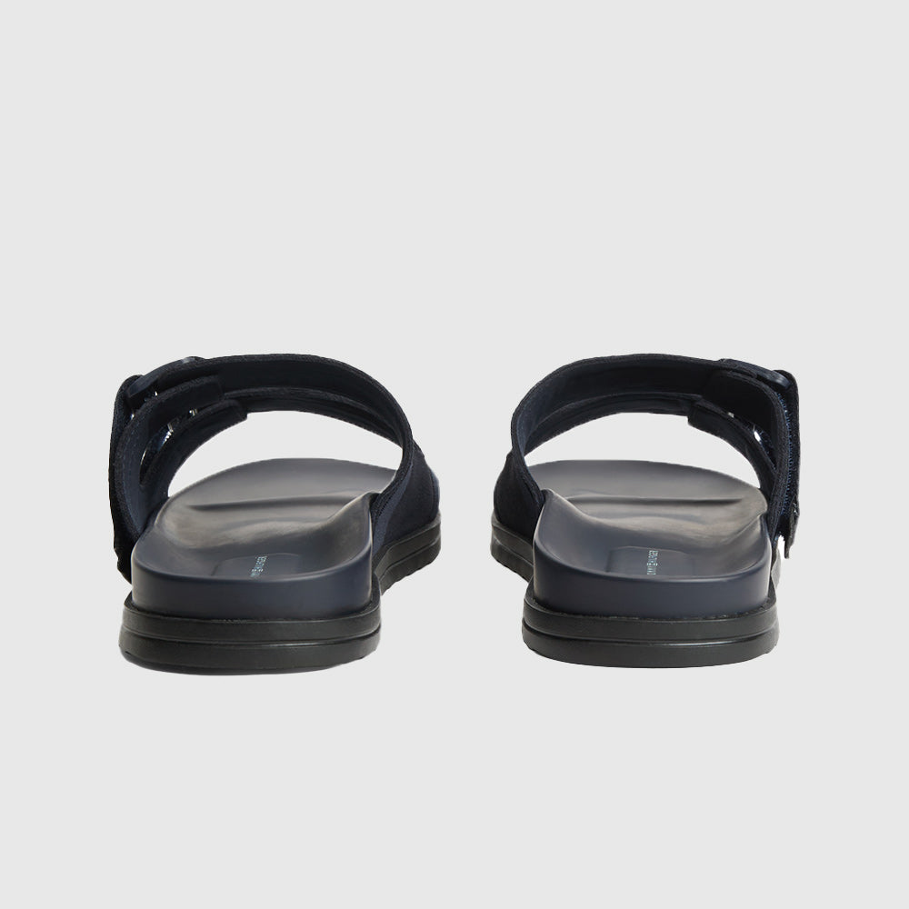 Webbing Strap Buckle Suede Sandals - Navy