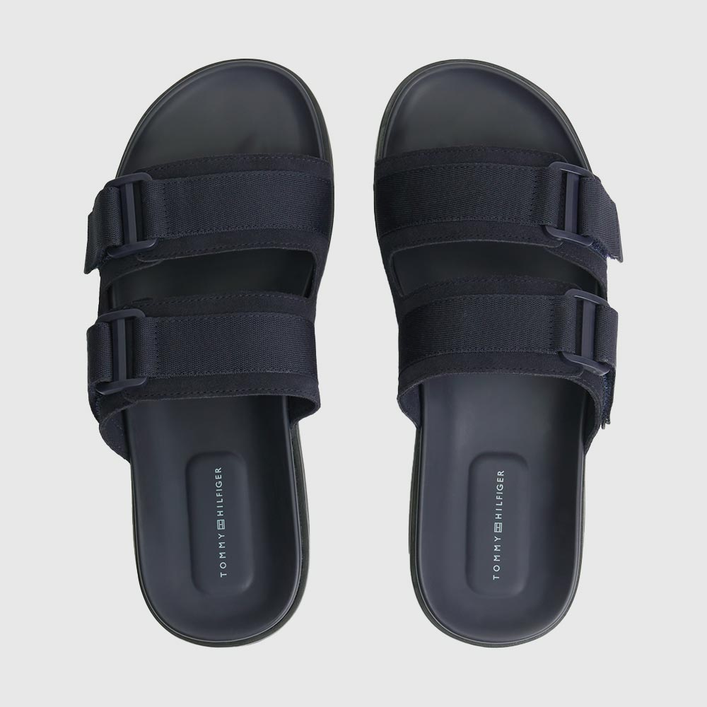 Webbing Strap Buckle Suede Sandals - Navy