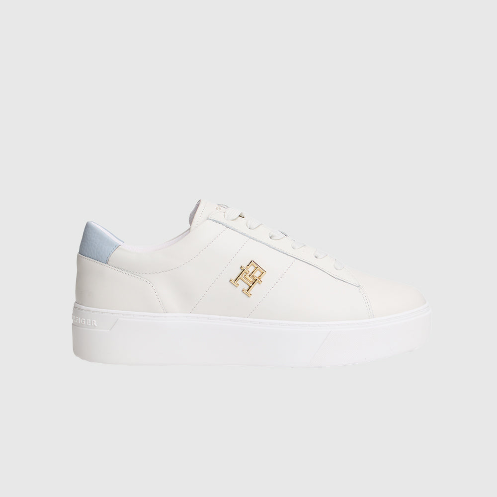 Leather Platform Court Sneaker - Ecru Multi