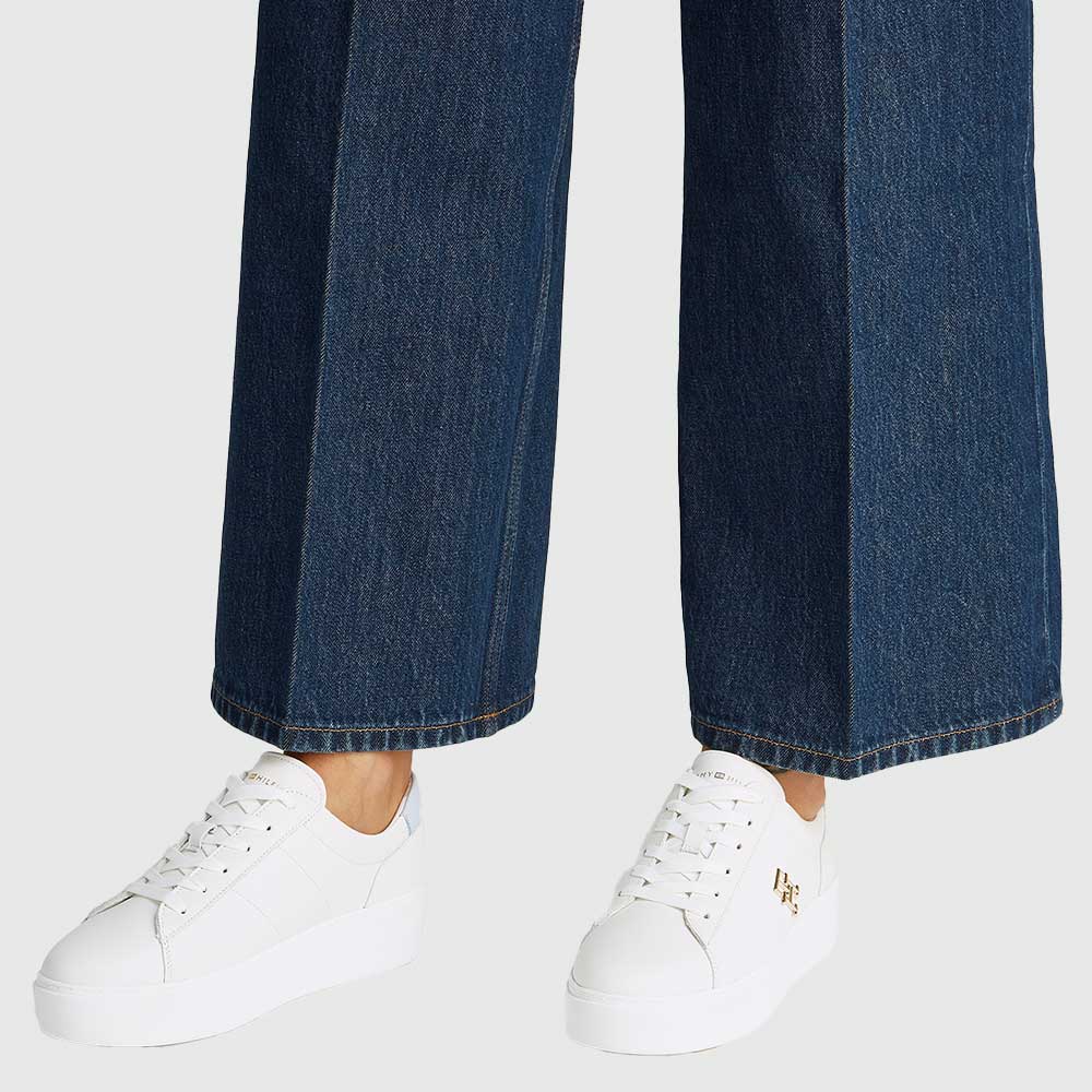 Leather Platform Court Sneaker - Ecru Multi
