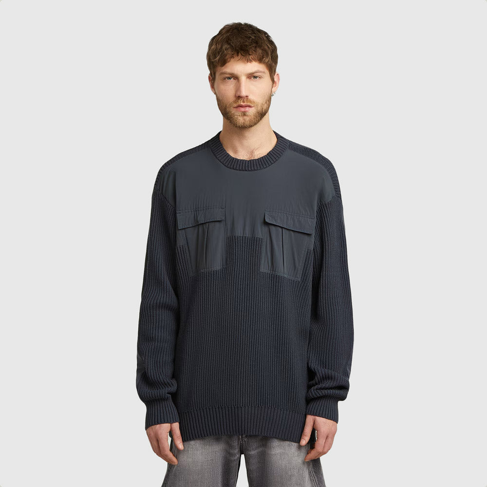 G-Star Woven Mix R Knit Sweater - Navy |ThirdBaseUrban
