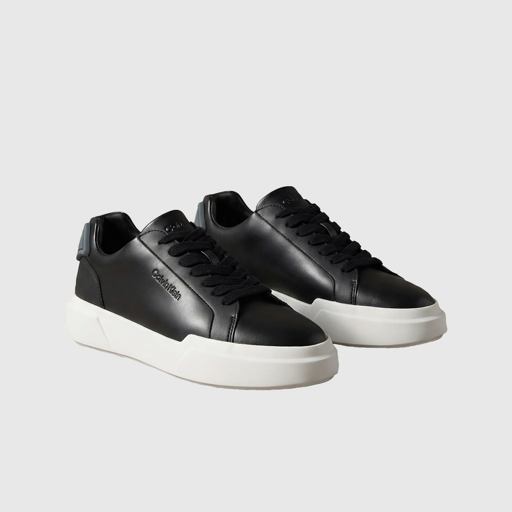 Chunky Cupsole Laceup Leather Sneaker - Black