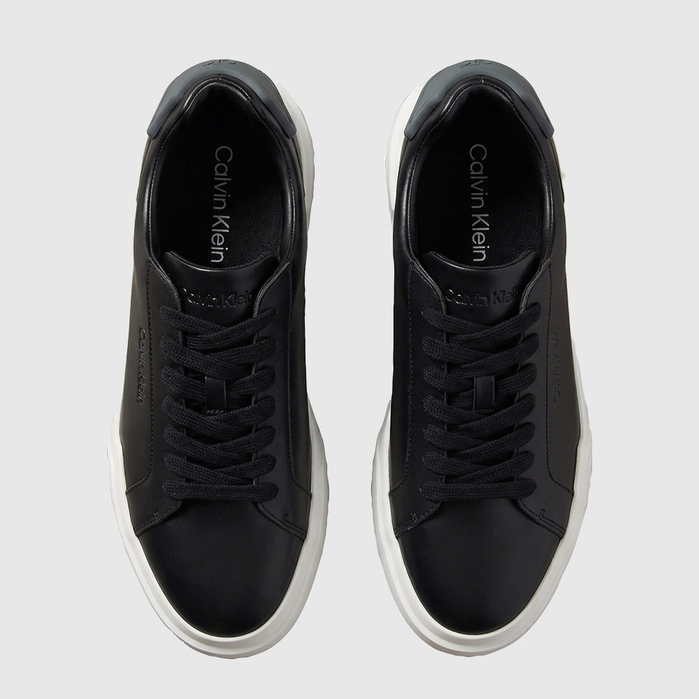 Chunky Cupsole Laceup Leather Sneaker - Black