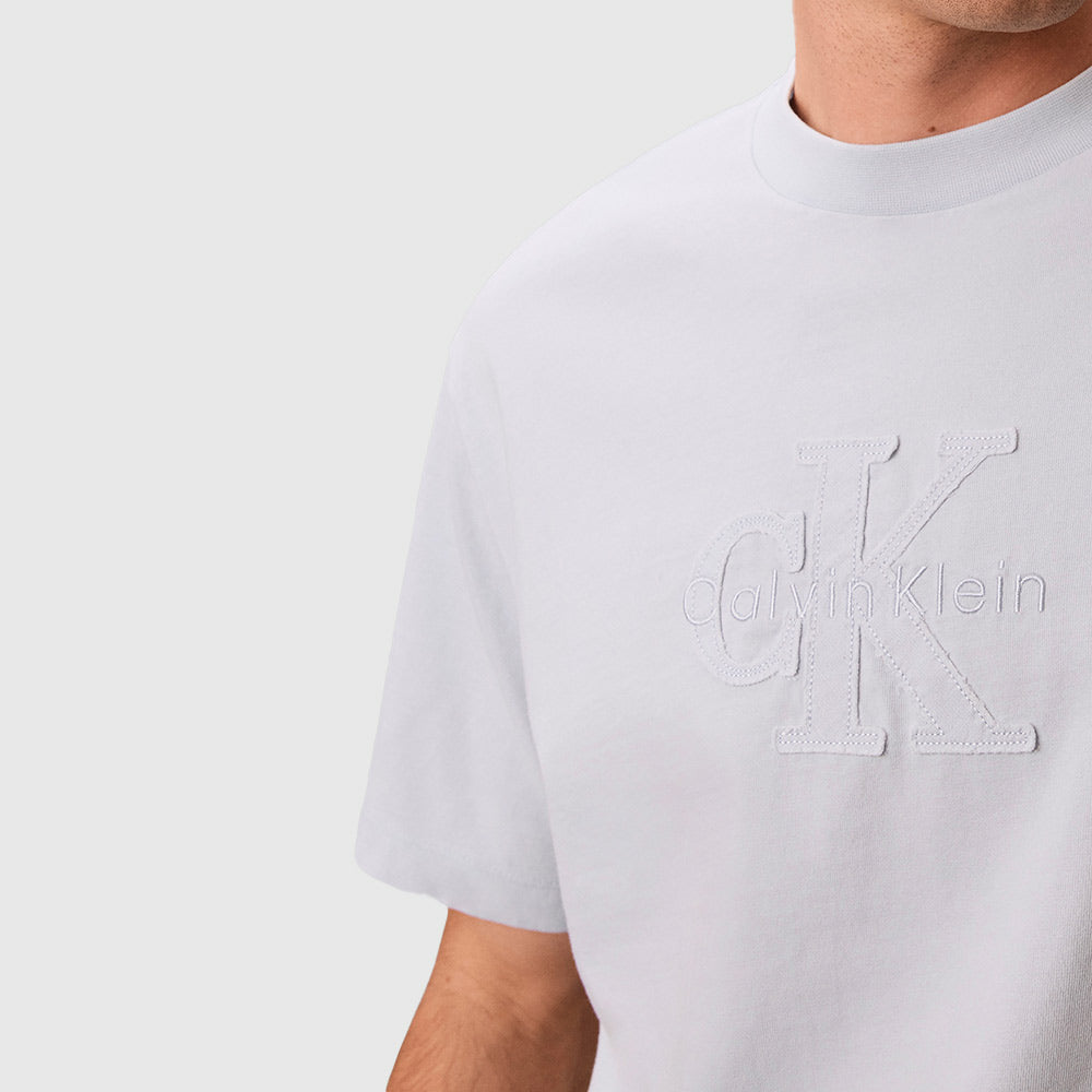 Linen Applique Short Sleeves T-Shirt - White