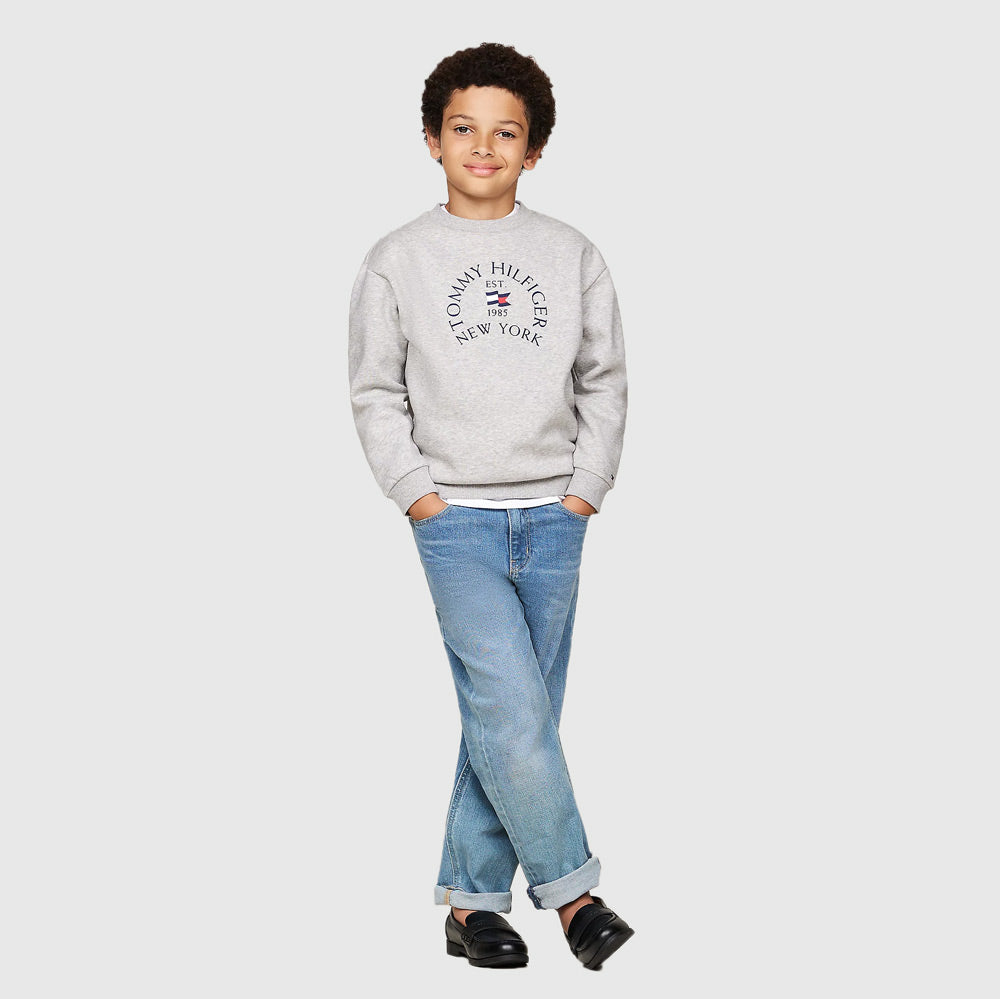 Nautical Arch Print Fleece Sweater - Light Grey