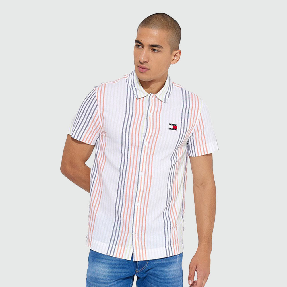 Classic Linen Stripe Shirt - White*