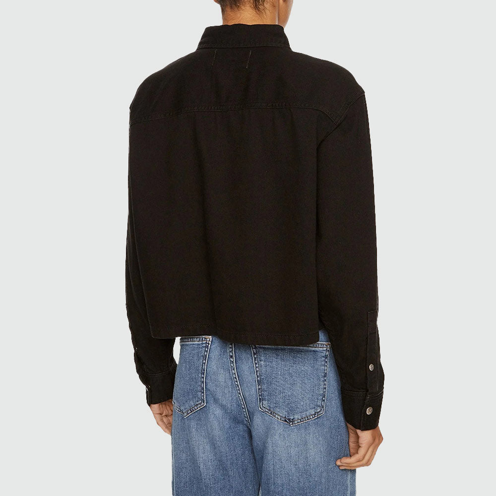Cropped Dad Denim Shirt - Denim Black*