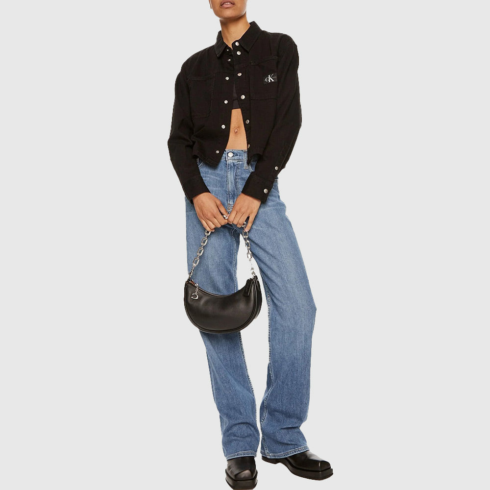 Cropped Dad Denim Shirt - Denim Black*