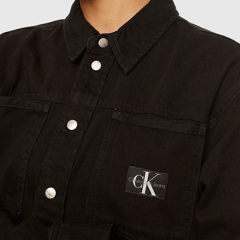 Cropped Dad Denim Shirt - Denim Black*