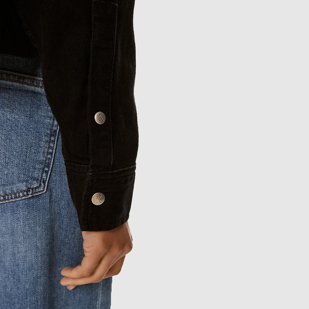 Cropped Dad Denim Shirt - Denim Black*