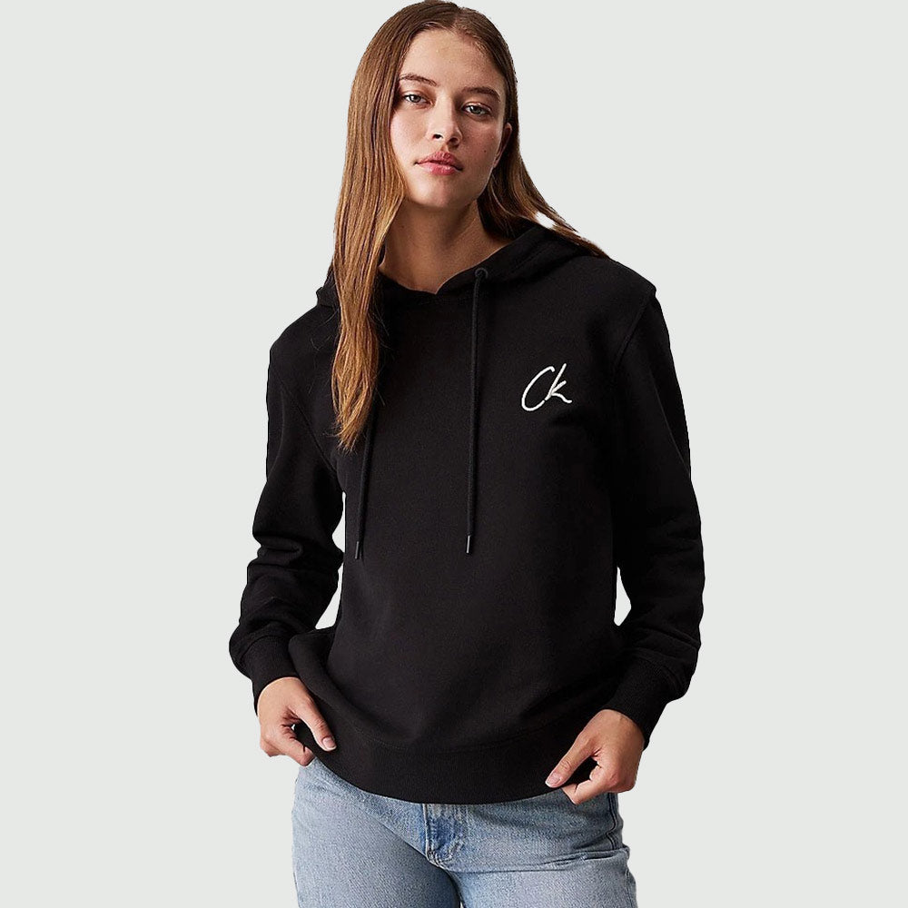 Embroidered CK Regular Hoodie - Black*