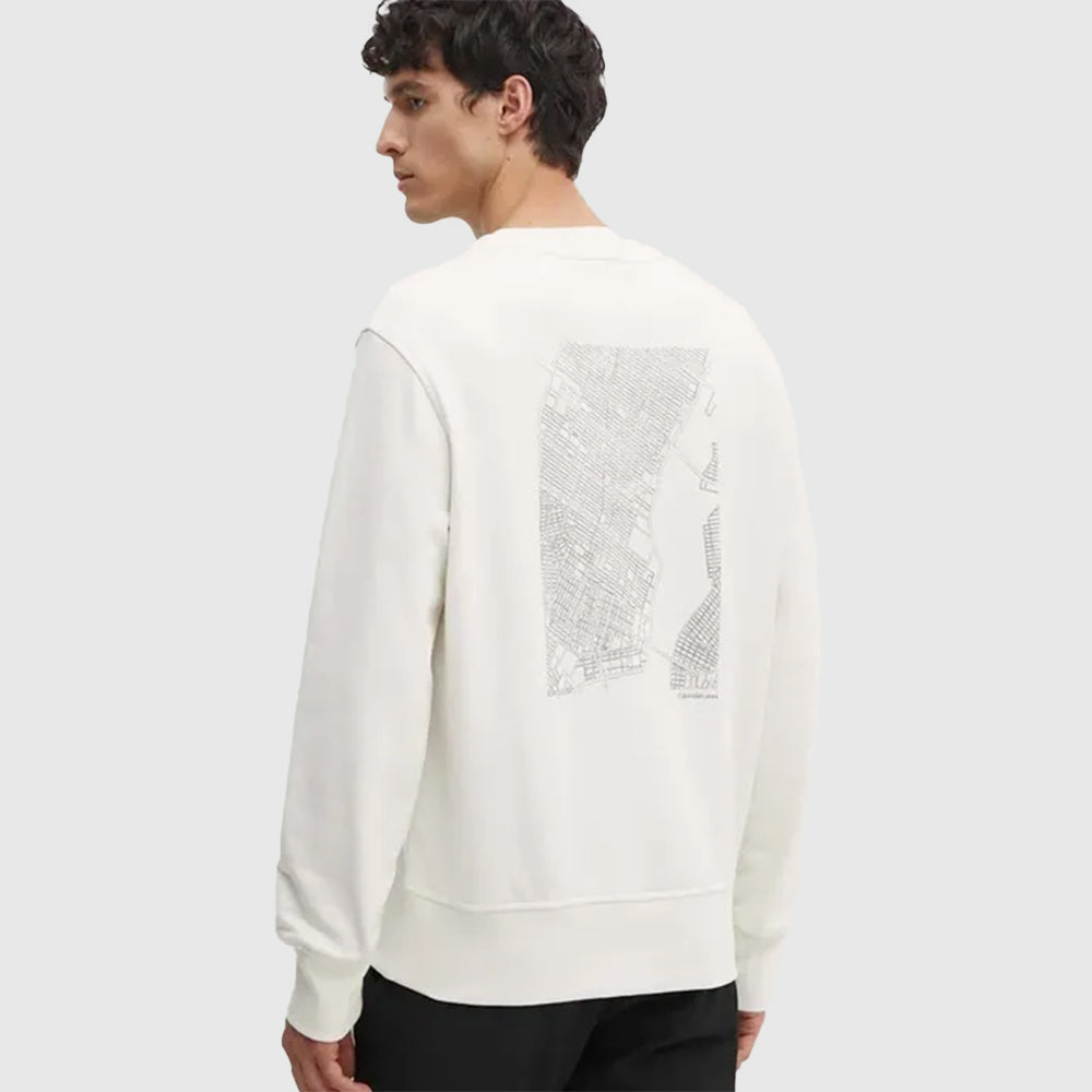 Grid Map Crew Neck Sweatshirt - Ivory*