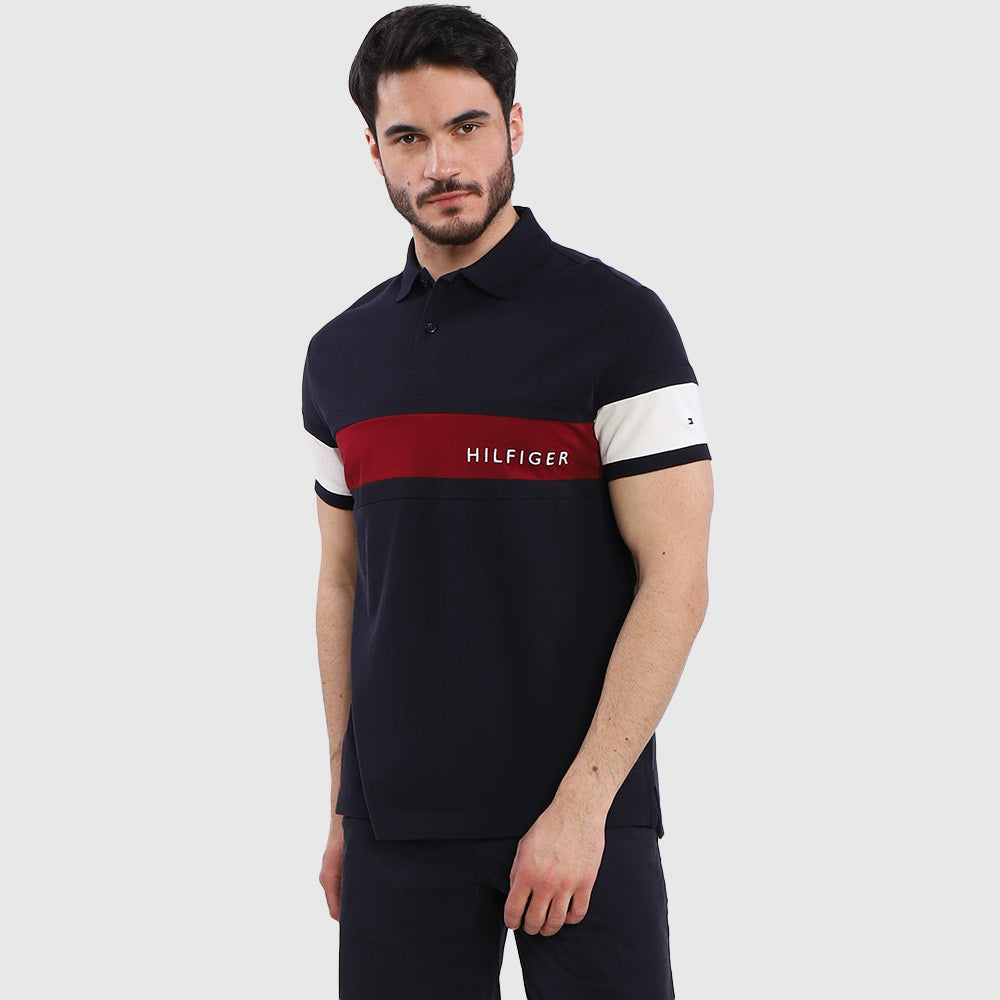 Colourblock Placement Polo - Navy*