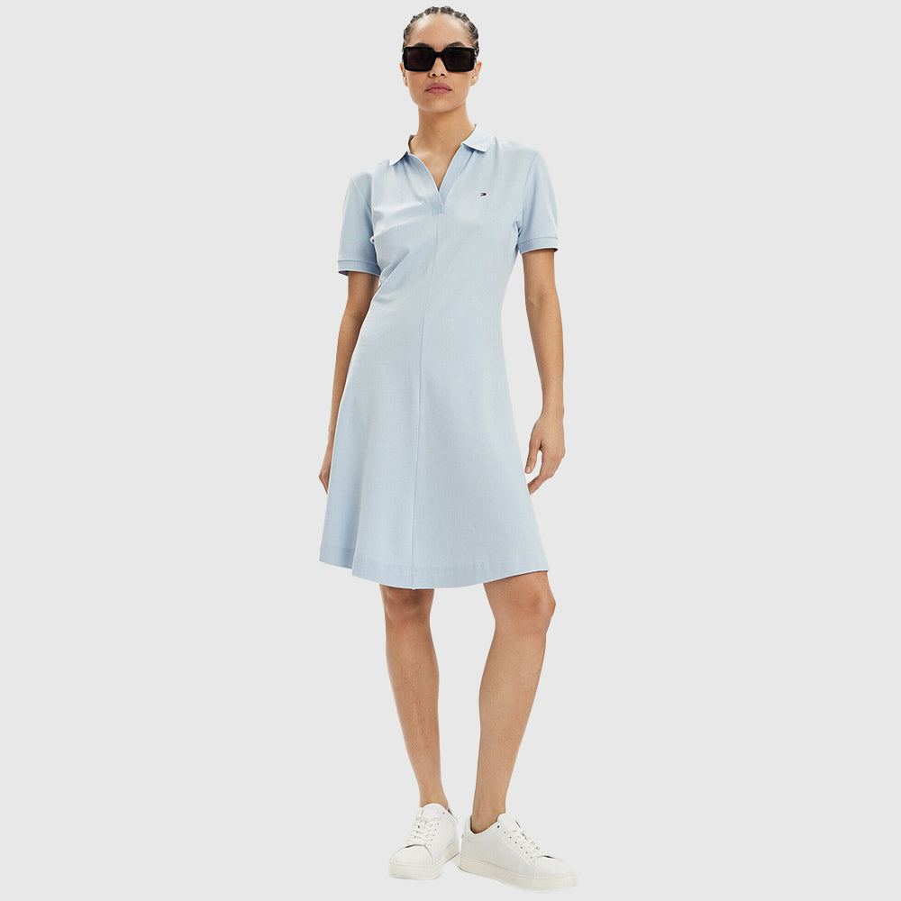 Open Placket Polo Dress - Light Blue*