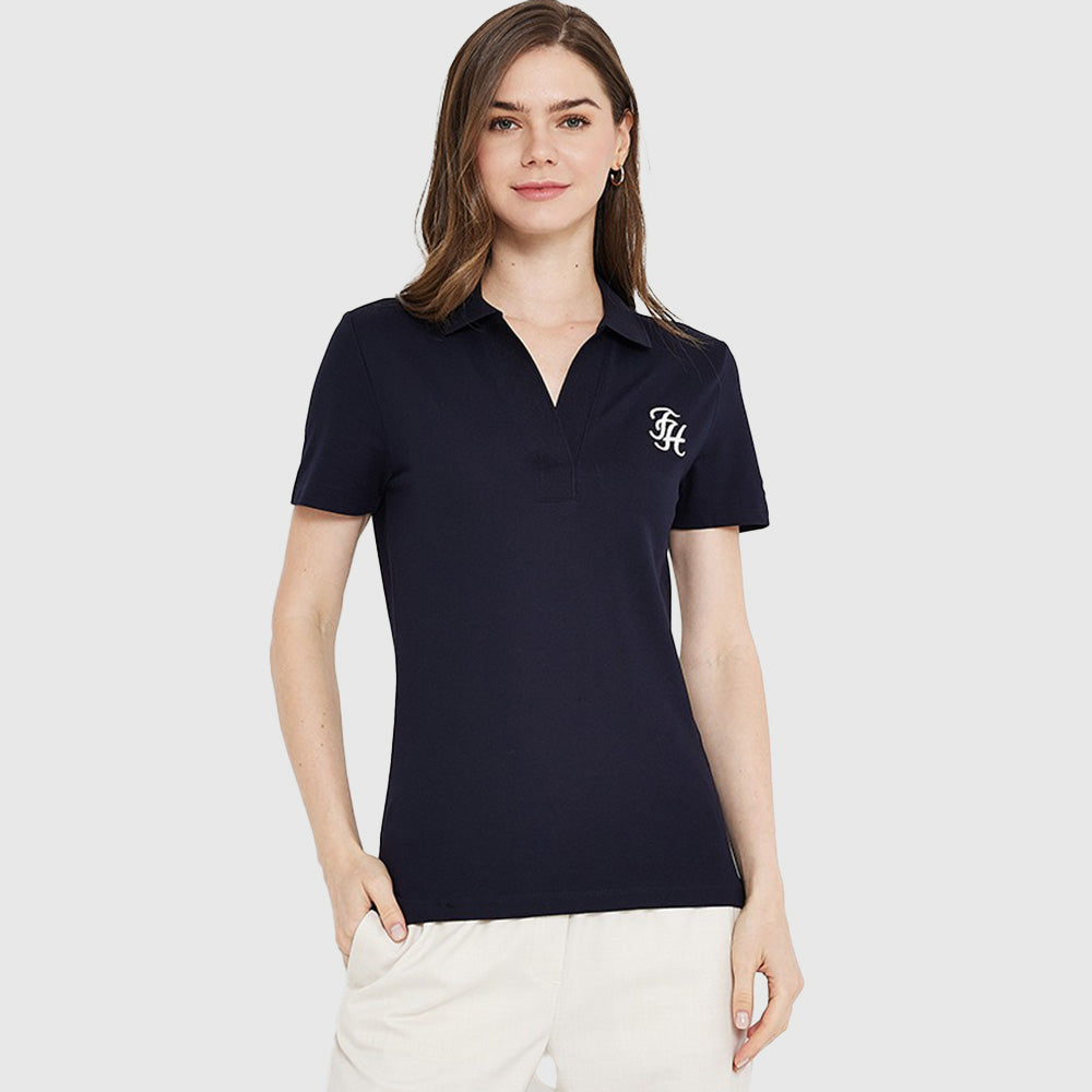 Slim Open Neck Polo - Navy*
