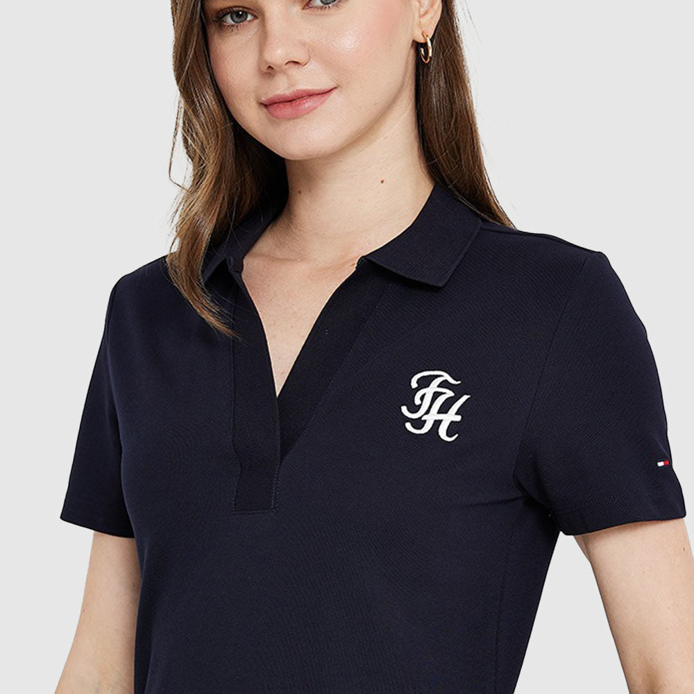 Slim Open Neck Polo - Navy*