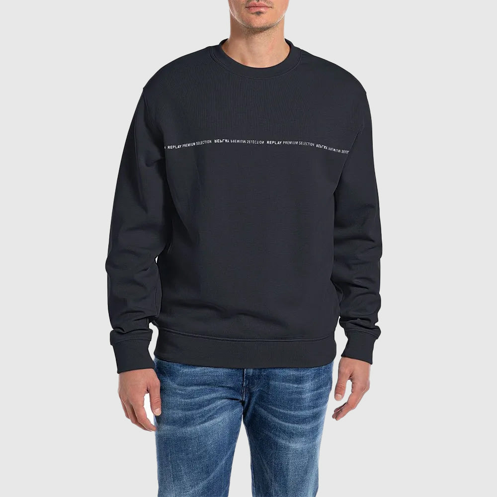 Replay Repeat Logo Sweater - Navy |ThirdBaseUrban
