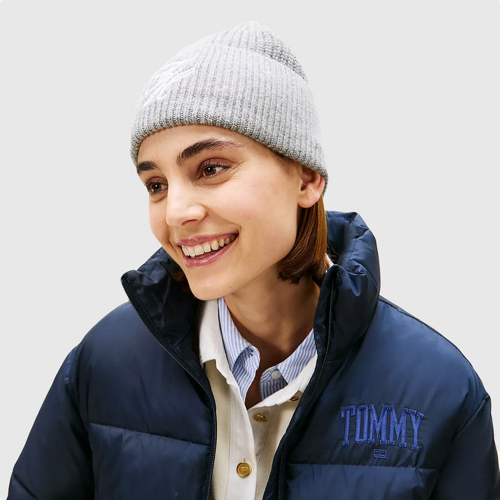 Tommy Script Cashmere Beanie - Grey