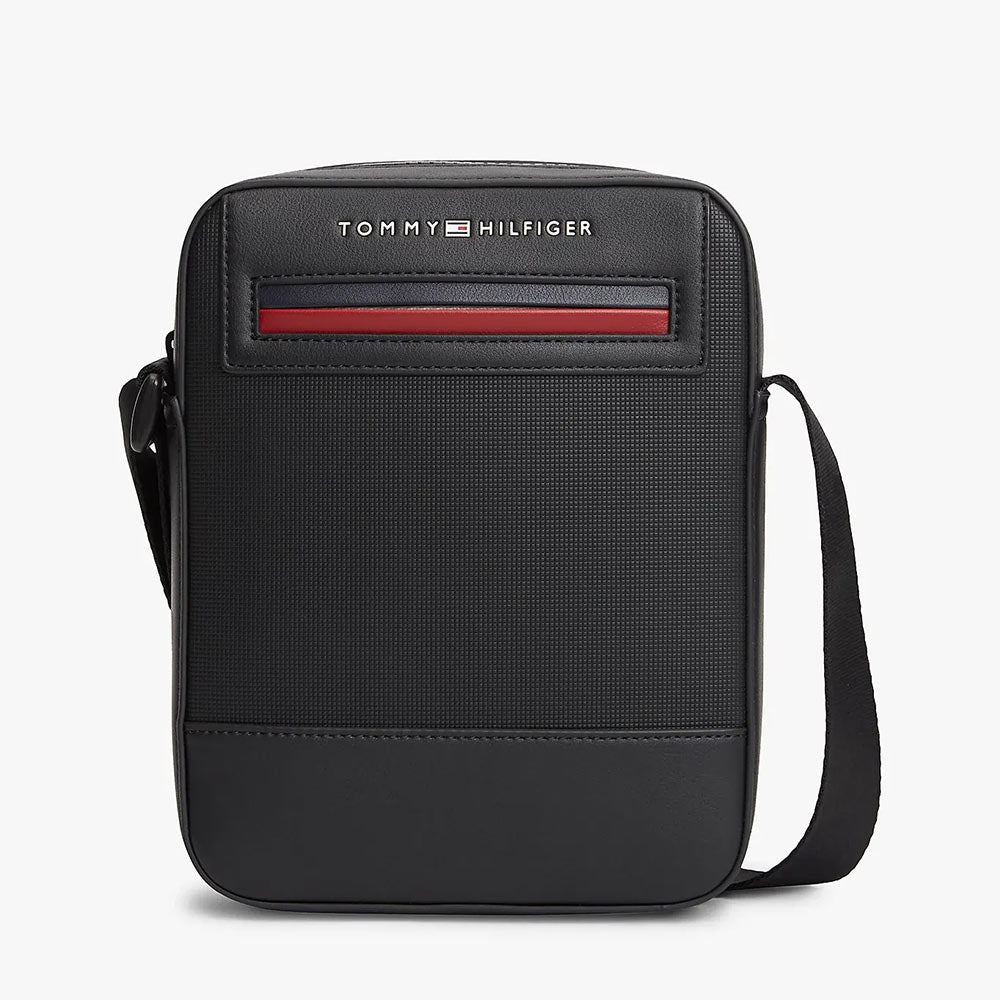 Metal Logo Crossbody Reporter Bag - Black