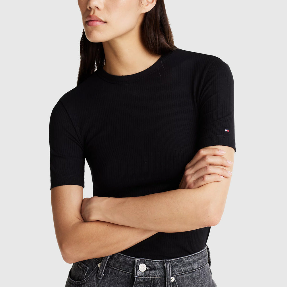 Rib Knit T-Shirt - Black
