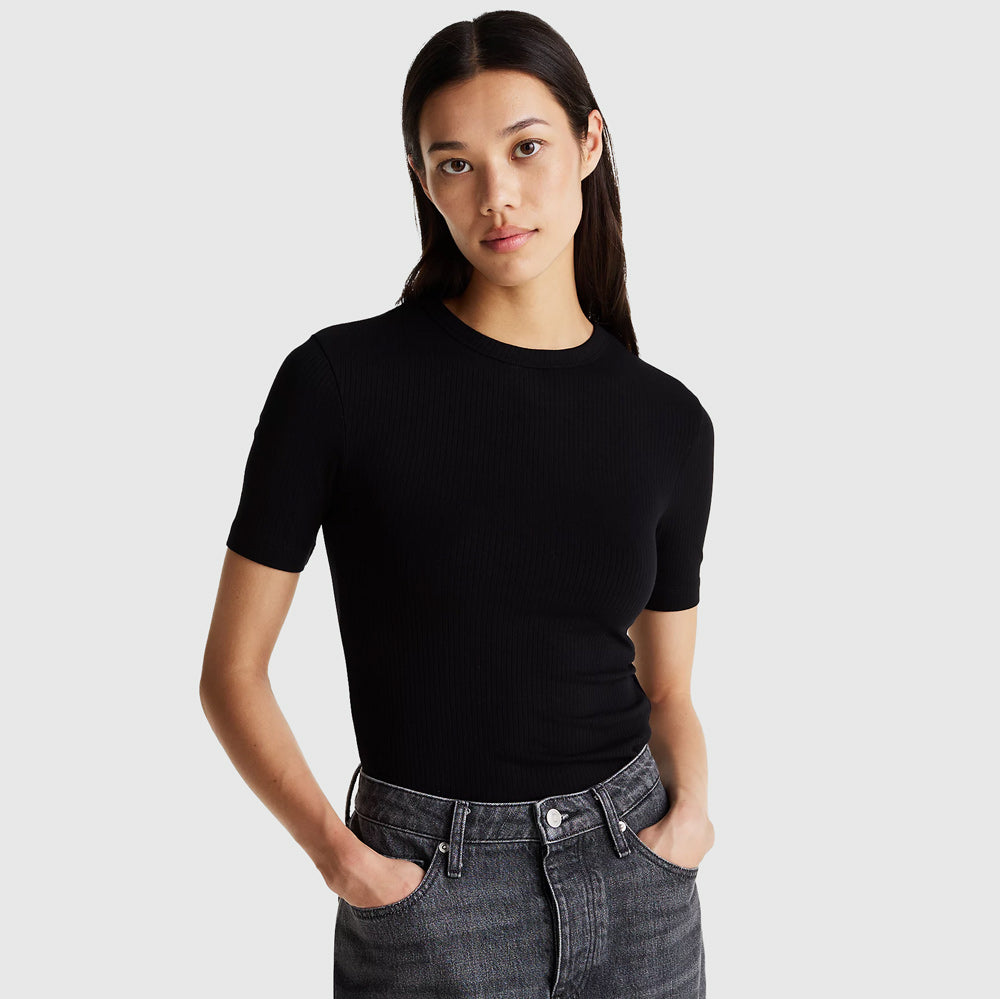 Tommy Hilfiger Rib Knit T-Shirt - Black |ThirdBaseUrban