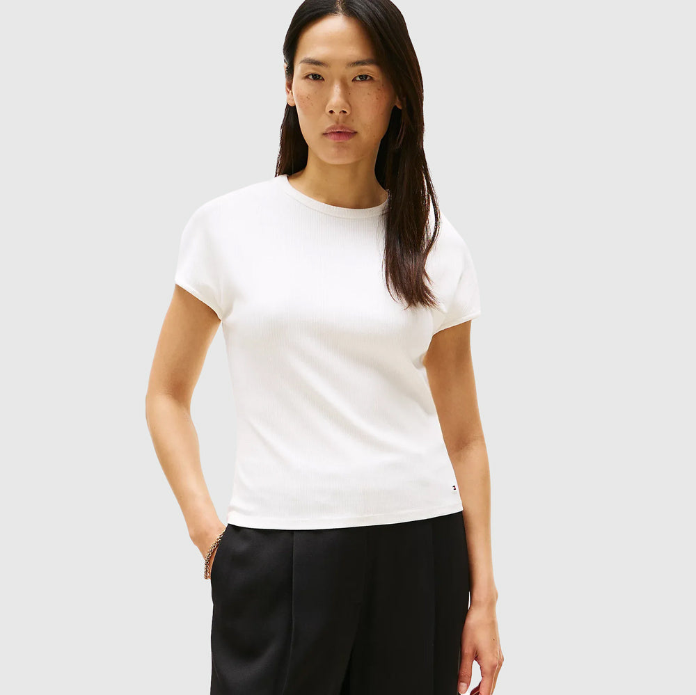 Tommy Hilfiger Slim Rib T - Shirt - Ivory |ThirdBaseUrban