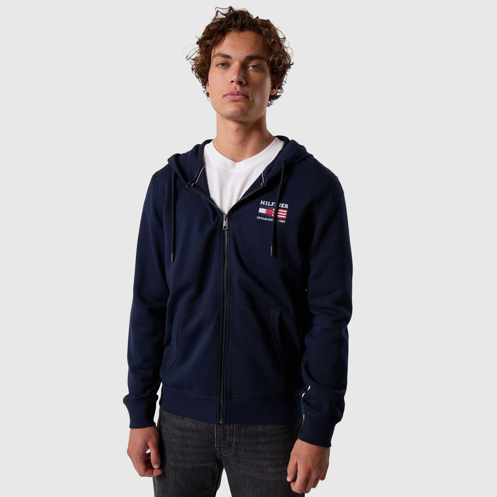 Tommy Hilfiger Americana Zip Through Hoody - Navy |ThirdBaseUrban