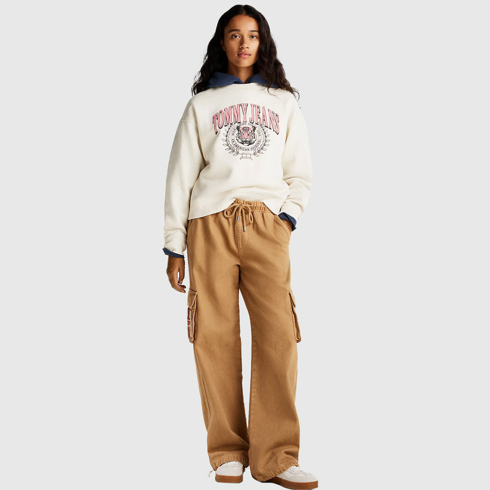 Boxy Tiger Varsity Sweater - Oatmilk