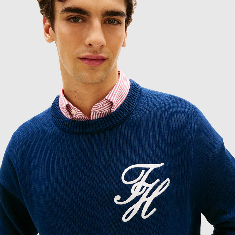 Chunky Cotton Crew Neck - Navy